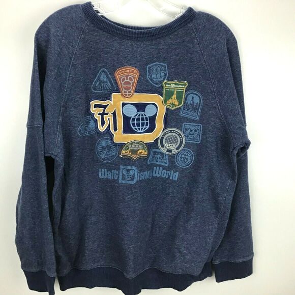 Disney Parks Authentic Originals Mens Sweatshirt Multi Park & Ride Patch Theme M - Picture 1 of 8